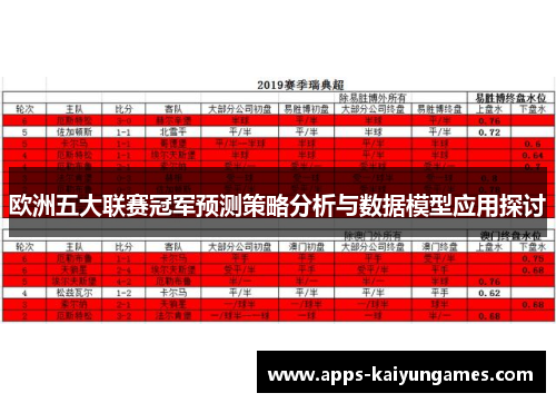 欧洲五大联赛冠军预测策略分析与数据模型应用探讨 欧洲五大联赛冠军预测策略分析与数据模型应用探讨